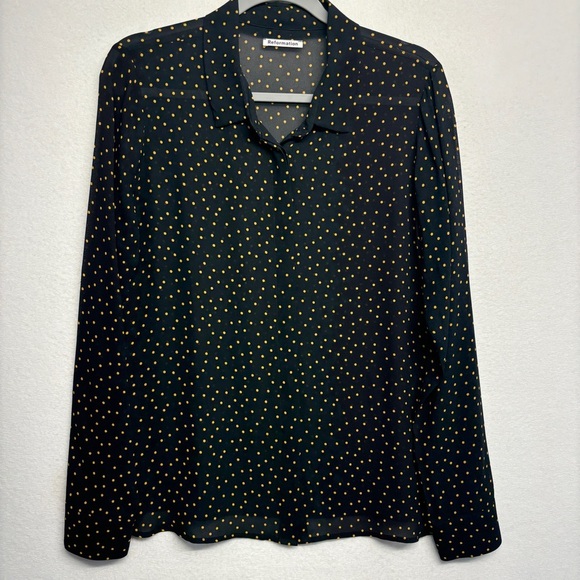 Reformation Tops - Reformation Blouse Violet L Polka Dot Button Down Long Sleeve Top Black Yellow